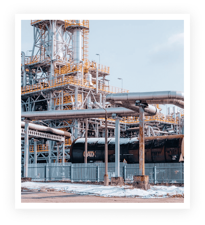 Industrial facility with pipelines and storage tanks
